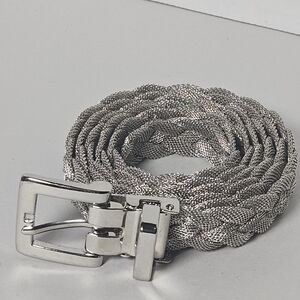 Braided Metallic Silver Women's Belt - Shine Accent
